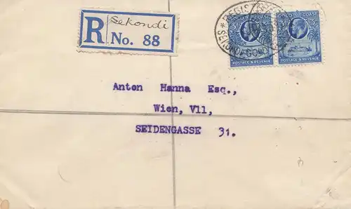 Gold Coast: 1930: Registered Sekondi to Vienna/Austraia