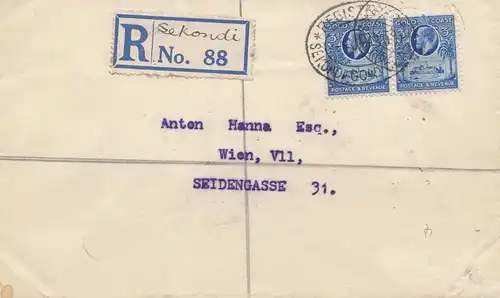 Gold Coast: 1930: Registered Sekondi to Vienna/Austria