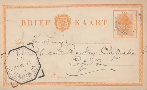 Vrij: 1892 post card to Cape Town