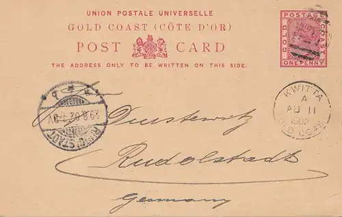 Gold Coast: post card 1902 Kwitta to Rudolstadt/Germany