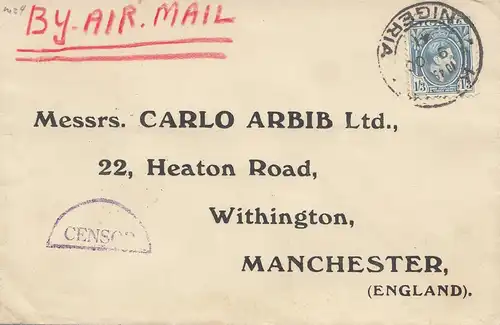 Nigeria: 1941: Air Mail to Manchester - Censor
