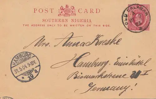 Southern Nigeria: post card 1904 to Hambourg