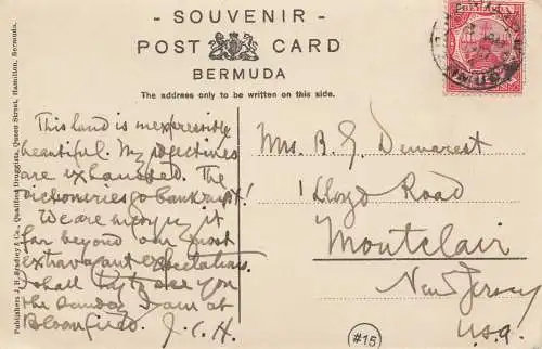 Bermudes: 1910: post card to New Jersey