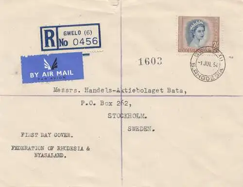 Rhodes: 1954: Registered Gwelo to Stockholm - FDC