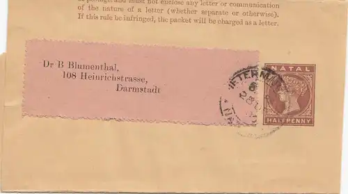 Natal: Wrapper 1900 to Darmstadt/Germany