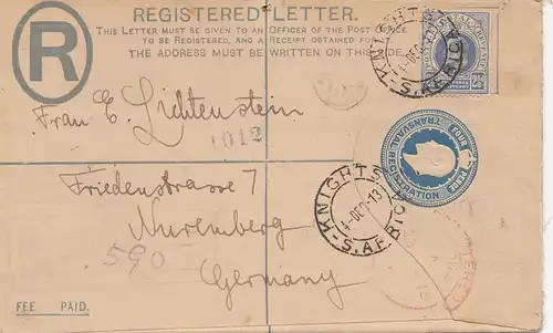 Transvaal: Knights registered letter 1913 to Nürnberg