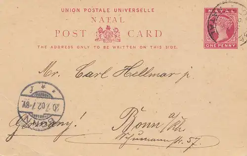 Naval: post card 1902 to Bonn