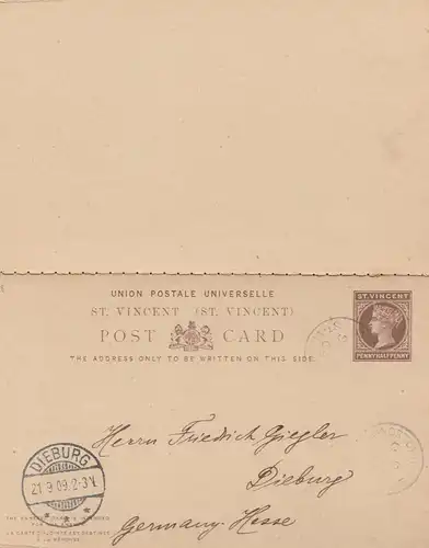 Saint-Vincent: post card 1909 to Dieburg/Germany