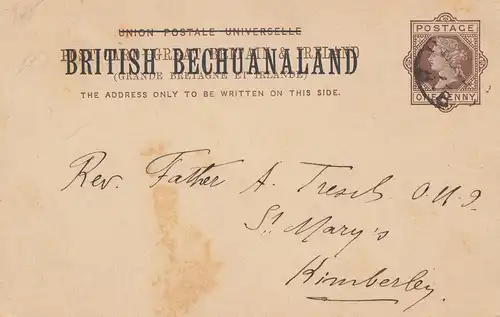 Bechuanaland post card 1893 to Kimberley