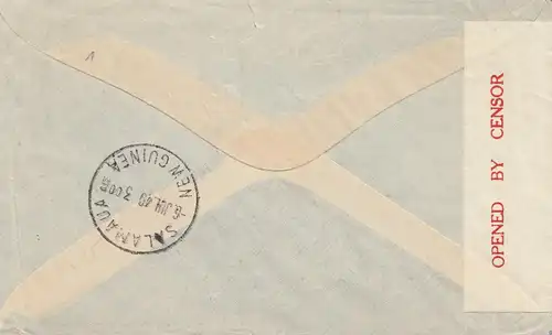 New Guinea: 1940: Air Mail to Brisbane, censor