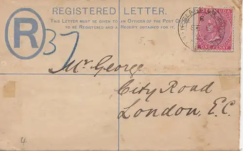 Bermuda: Registered letter 1902 to London