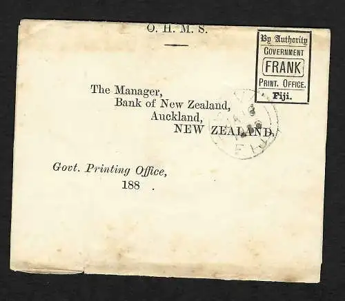 Fiji: wrapper to New Zealand, by authority Government Frank; O.H.M.S. on top