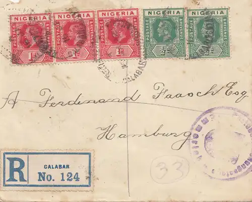 Nigeria: Registered letter Calabar 22.2.22 to Hambourg