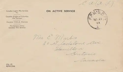 Canada: 1944: War Services/YMCA Overseas/Salvation Army to Hamilton