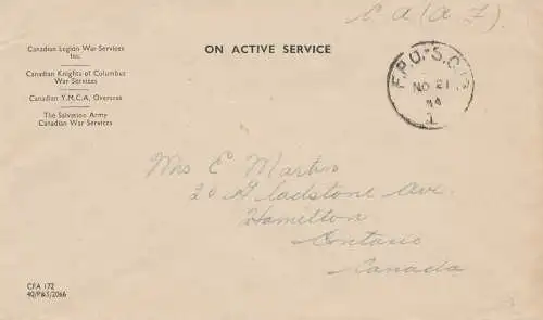 Canada: 1944: War Services/YMCA Overseas/Salvation Army to Hamilton