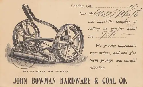Canada: post card Bowman Hardware & coal to Hambourg