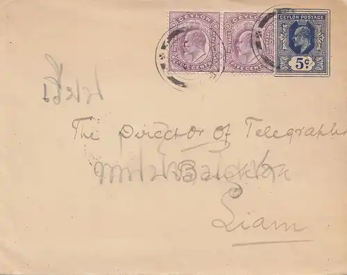 Ceylon: 1906: letter to Siam/Bankok