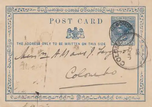 Ceylan: 1895: Neogombo to Colombo
