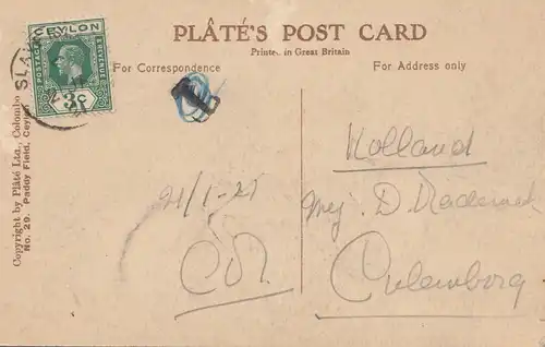 Ceylon: 1921: picture post card 