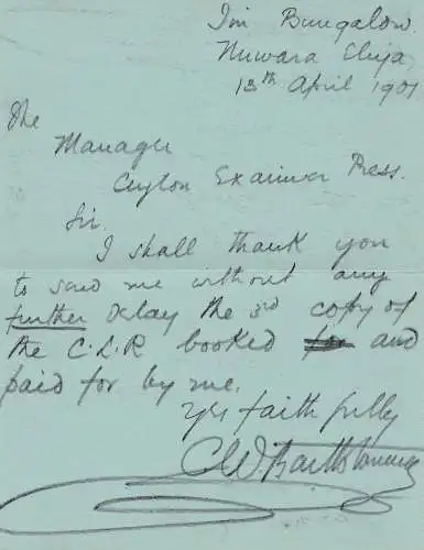 Ceylan: 1904: letter card to Colombo