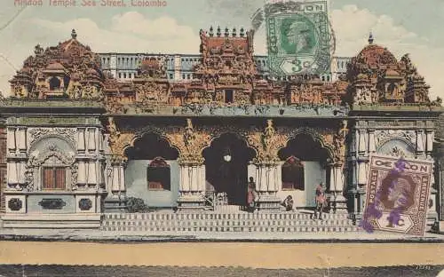 Ceylan: 1922: Post card Hindoo Temple printed Matter Colombo to Dresde