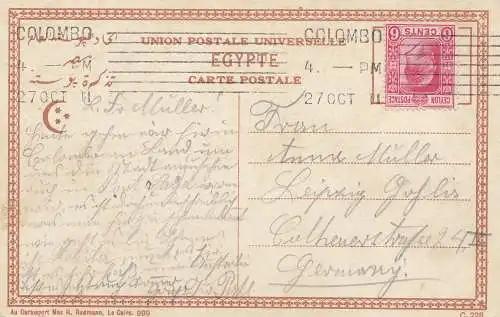 Egypt: 1911: picture post card Cairo to Leipzig/Germany