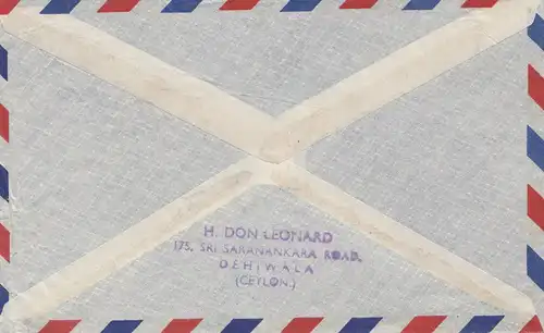 Ceylon: 1955: Air Mail to Zwickau