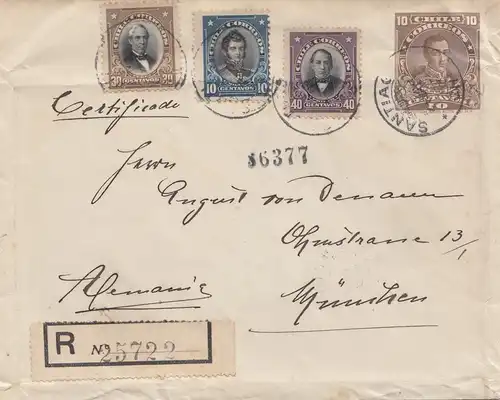 Chile: 1913: Registered Santiago to Munich/Germany