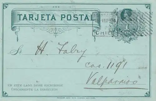 Chile: 1910: post card Santiago to Valparaiso