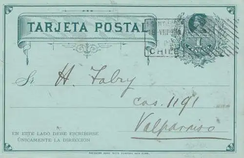 Chili: 1910: post card Santiago to Valparaiso