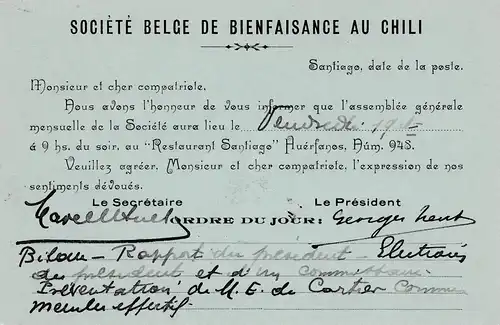 Chili: 1899: post card Santiago to Santa Fé