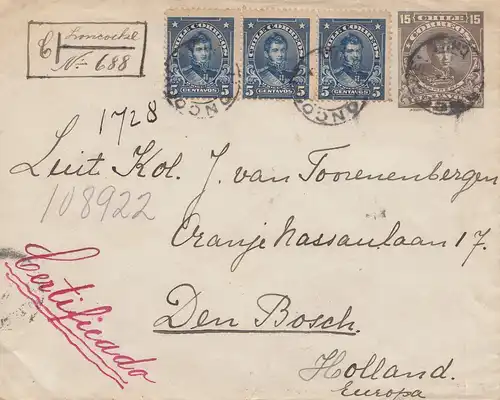 Chile: 1912: Registered Loncoche to Den Bosch/NL
