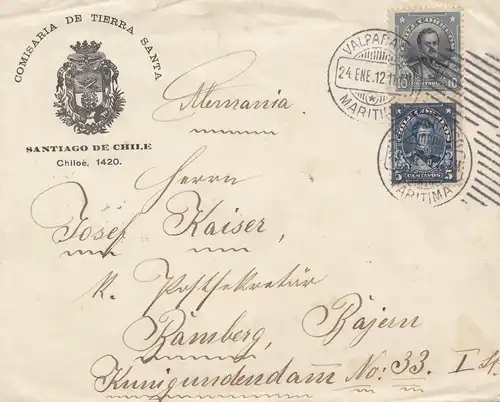 Chile: 1912: Valparaiso to Bamberg Comisaria de Tierra Santa