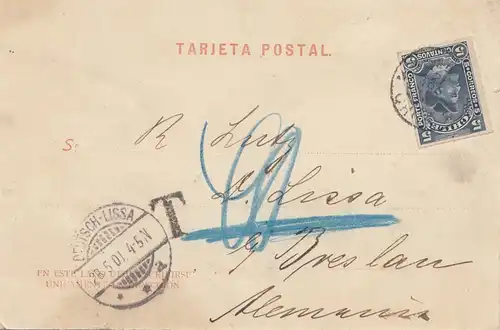Chile: 1901: picture post card Deutsch-Lissa with Taxe to Breslau