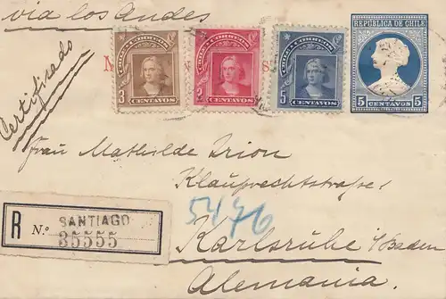 Chile: 1906: Registered Santiago to Karlsruhe