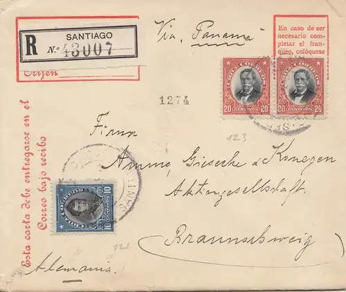 Chile: 1912: Registered Santiago to Braunschweig