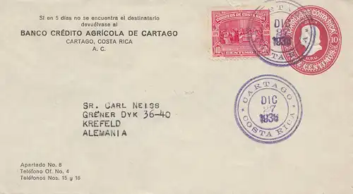 Costa Rica: 1936 Cartago to Krefeld