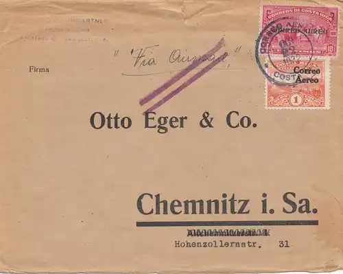 Costa Rica: 1922: San Jose to Chemnitz