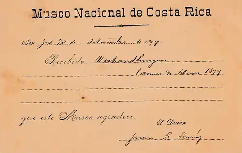 Costa Rica: 1899: Museo national to Berlin