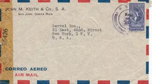 Costa Rica: 1944 San Jose to New York - Censor