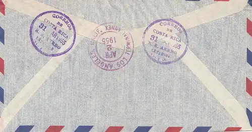 Costa Rica: 1955: Registered San Jose to Los Angeles