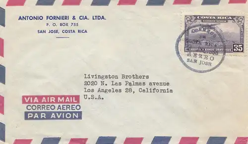 Costa Rica 1955: San Jose - Air Mail to Los Angeles