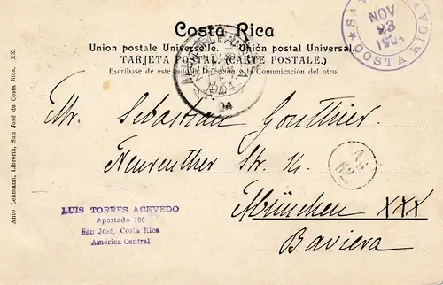 Costa Rica: 1904: post card San Jose to Munich