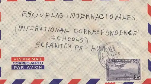 Costa Rica: 1954: Air Mail San Jose to Scranton