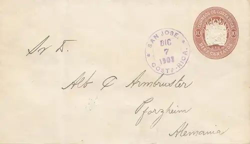 Costa Rica: 1903: San Jose to Pforzheim