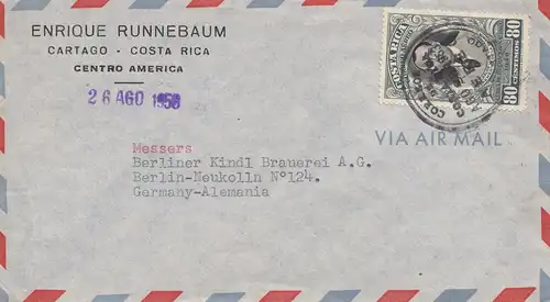 Costa Rica: 1953: Cartago to Kindl-Brauerei - Breweri à Berlin