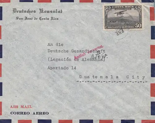 Costa Rica 1940: Consulat allemand San Jose to Guatemala