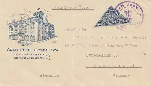 Costa Rica: 1937: San Jose Gran Hotel to Hambourg