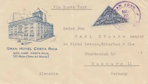 Costa Rica: 1937: San Jose Gran Hotel to Hamburg