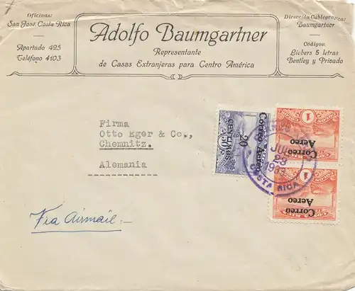Costa Rica: 1933 San Jose Baumgartner to Chemnitz